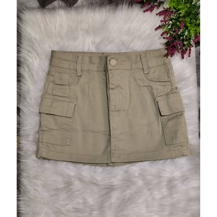 aia Cargo Jeans Infanto Juvenil Preta e Bege Com Bolsos Laterais Ajustavel Na Cintura Blogueirinha