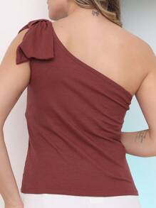 Blusa Cropped Feminina de Alça Larga Assimétrica, Ombro Único, Versátil para o Verão - Castanho - Visão 4