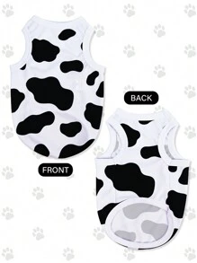 LUCKIE LABO 2pcs/Set Cow Printed Polyester Flea-Resistant Shedding Hair Reducing Heat-Insulating Breathable Vest Suitable For Indoor And Outdoor Cats And Dogs - Black and White - View 6