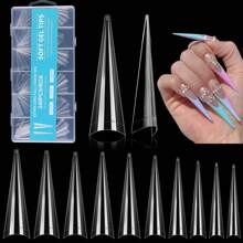 240 piezas de puntas de uñas stiletto para uñas acrílicas, uñas postizas largas extra grandes transparentes, puntas que cubren la mitad para extensión de uñas, arte de uñas, salón de uñas - transparente - Ver 7