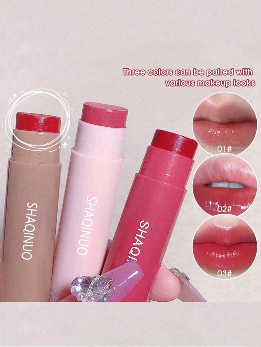 SHAQINUO Conjunto de Bálsamo labial con color - Brillo hidratante (Set de 3 piezas) Acabado de alto brillo, hidratante, no pegajoso, lápiz labial de fiesta