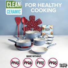 Conjunto de 16 piezas de utensilios de cocina antiadherentes de aluminio de cerámica limpia, color azul pizarra - azul pizarra - Ver 2