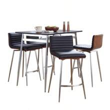 Marcel-Mason Swivel Contemporary Counter Height Dining Set In Chrome Metal With Black Wood Tabletop And Stainless Steel, Walnut Wood With Black Faux Leather By LumiSource - 5 Piece - Đen + Da giả như hình - Xem 2