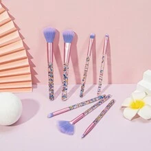 Juego de siete brochas de maquillaje con purpurina de lujo Pinceles de maquillaje Set de brochas de maquillaje Kit de pinceles de maquillaje 7 unidades - Morado - Ver 2