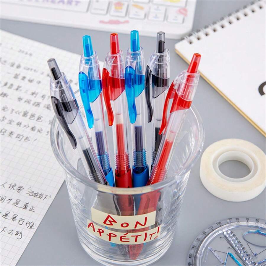 3 buc pixuri neutre cu presă de mare capacitate, roșu, albastru, negru, pix pe bază de apă, papetărie de birou, papetărie pentru studenți, cadou premiu, cadou semestrial și final, cadou de Halloween, Crăciun și cadou de mulțumire