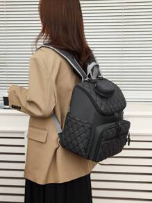 1 chiếc túi đựng đồ thời trang có sức chứa lớn. Túi đi làm thời trang cho phụ nữ. Ba lô đi học xách tay. Ba lô màu trơn Basics. Túi chần bông nhẹ có quai xách tay. - màu đen - Xem 6