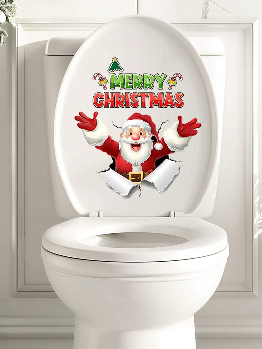 1 pièce Autocollants de toilette, autocollants de bonhomme de neige amusant, autocollants de sapin de Noël pour le couvercle et le réservoir des toilettes pour la décoration de la salle de bain, autocollants de décoration - idéal pour la chambre, le salon, les murs, la cuisine, la chambre à coucher et plus encore, autocollants muraux, autocollants, décalcomanies murales, décalcomanies en vinyle pour la décoration de la maison, articles de décoration de printemps pour rafraîchir votre maison, autocollants de décoration Rama Noël Décoration de Noël Décorations de Noël Décoration de Noël - Rouge et Blanc - Voir 1