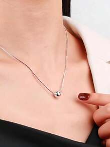 1pc S925 Sterling Silver Minimalist Small Ball Pendant Necklace For Women, Adjustable Length Cute Ball Bead Choker Necklace, Dainty Jewelry For Daily Wear, Girlfriend Gifts, Anniversary, Holiday. Random White, Red, Black Packaging Boxes. - Silver - View 2