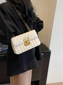 1 件女士刺绣条纹时尚锁扣方形钱包配彩色链条，适合约会和礼物