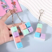 1pc Polypropylene (PP) Macaron Stress Relief Keychain, Puzzle Block Model Accessory, For Students & Office Workers - Multicolor - View 9