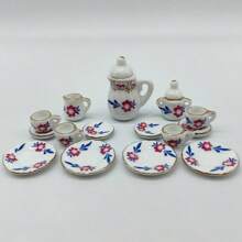 Bộ ấm trà sứ mini 15 món tinh tế | Hoa hồng thanh lịch, pháo hoa, mèo, cánh hoa, chấm bi xanh, hoa và các mẫu thiết kế khác | Đồ trang trí thiết yếu cho năm mới, giáng sinh và nhà búp bê, quà tặng cao cấp, Halloween, đồ trang trí Halloween - Nhiều màu - Xem 11
