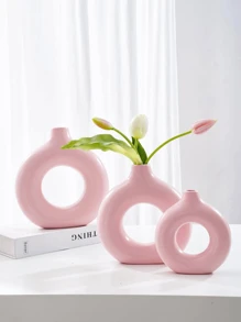 1pc White Plastic Vase, Flower Pot, Artificial Flower Vase, Floral Container, Decorative Vase - Pink - View 3