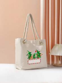 Túi vải canvas thời trang Giáng sinh dung tích lớn cầm tay, Túi đựng đồ cho học sinh, Quà tặng cho gia đình và bạn bè, Túi đựng đồ đa năng và hợp thời trang, Thích hợp để mua sắm và cất giữ, Ý tưởng quà tặng Giáng sinh sáng tạo - Nhiều màu - Xem 3