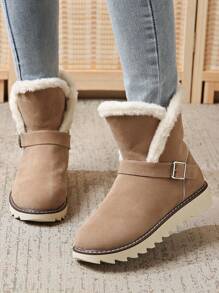 Women's Winter Thick Sole Flat Strap Khaki Outdoor Snow Boots - Khaki - View 5