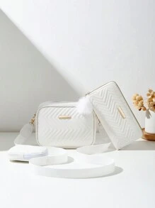 Juego de 3 bolsos de mujer de moda: bolso de mano con asa de hombro y bandolera, bolso acolchado, cartera larga, monedero pequeño y cuadrado