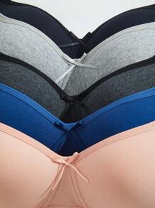 5PCS Lady's Comfortable Sleep Multicolour Wireless Soft Cup Solid Underwear Bra