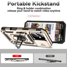 多功能360°旋转支架防摔手机壳，兼容 16 Pro Max、Redmi Note 11/12/13 Pro+、Pixel 9 Pro、 11/12/13/14/15 Pro Max、A14/A24/34/35/54/55、S23/24、S22 Ultra、OPPO、vivo，防水防震防摔防刮，国际版，非国内版 - 金色 - 查看 6