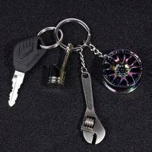 Llavero de pieza de automóvil de metal, set de 1 pieza de llavero con modelo de pieza de automóvil, llavero de turbo, llavero de caja de cambios manual, llavero de disco de freno, llavero de aro de rueda, llavero de pistón de motor, llavero de llave inglesa - múltiples estilos - Ver 5