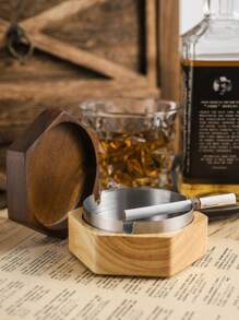 1 件创意带盖烟灰缸，木制工艺品，可激光雕刻名字，有复古色/混合色/深棕色可选，适用于客厅、咖啡厅、办公桌、生日礼物、个性化礼物、圣诞礼物、女性礼物 - 深棕色 - 查看 2