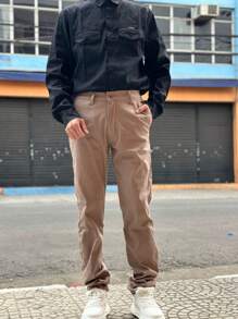 EMMA SHOP "Men's Tailored Twill Trousers, Sporty Fine, Knife Pocket, Built-In Pocket - 駝色 - 查看 3