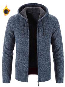 Felpa con cappuccio e chiusura lampo da uomo, maglione lavorato a maglia a righe con maniche lunghe, felpa con cappuccio aderente con tasche, invernale