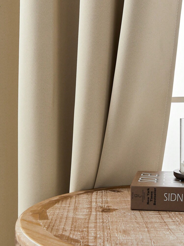 1pc Classic Round Top Blackout Curtain - Made Of High-Precision Polyester Fabric Suitable For Bedroom & Living Room - Decorative Curtain With Iron Rings - Sunscreen, Heat Insulation, Soft Texture - Beige - View 7