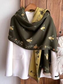 1pc Design Houndstooth Floral Pattern Jacquard Faux Cashmere Warm Scarf Cold-Proof Neck Warmer Women Autumn Winter Fashion Versatile Air Conditioning Shawl Blanket Suitable For Daily Matching And Decorative Use - Multicolor - View 2