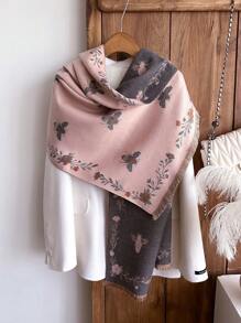 1pc Design Houndstooth Floral Pattern Jacquard Faux Cashmere Warm Scarf Cold-Proof Neck Warmer Women Autumn Winter Fashion Versatile Air Conditioning Shawl Blanket Suitable For Daily Matching And Decorative Use - Multicolor - View 3