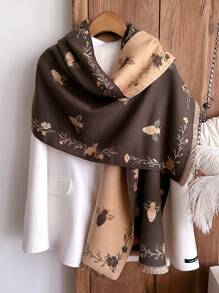 1pc Design Houndstooth Floral Pattern Jacquard Faux Cashmere Warm Scarf Cold-Proof Neck Warmer Women Autumn Winter Fashion Versatile Air Conditioning Shawl Blanket Suitable For Daily Matching And Decorative Use - Multicolor - View 4