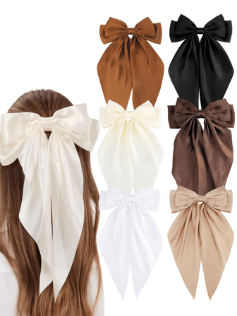 1/6 件女士大号发饰 大号丝滑缎带蝴蝶结发夹 超大号长尾蝴蝶结发夹 女士发饰、发夹爪夹