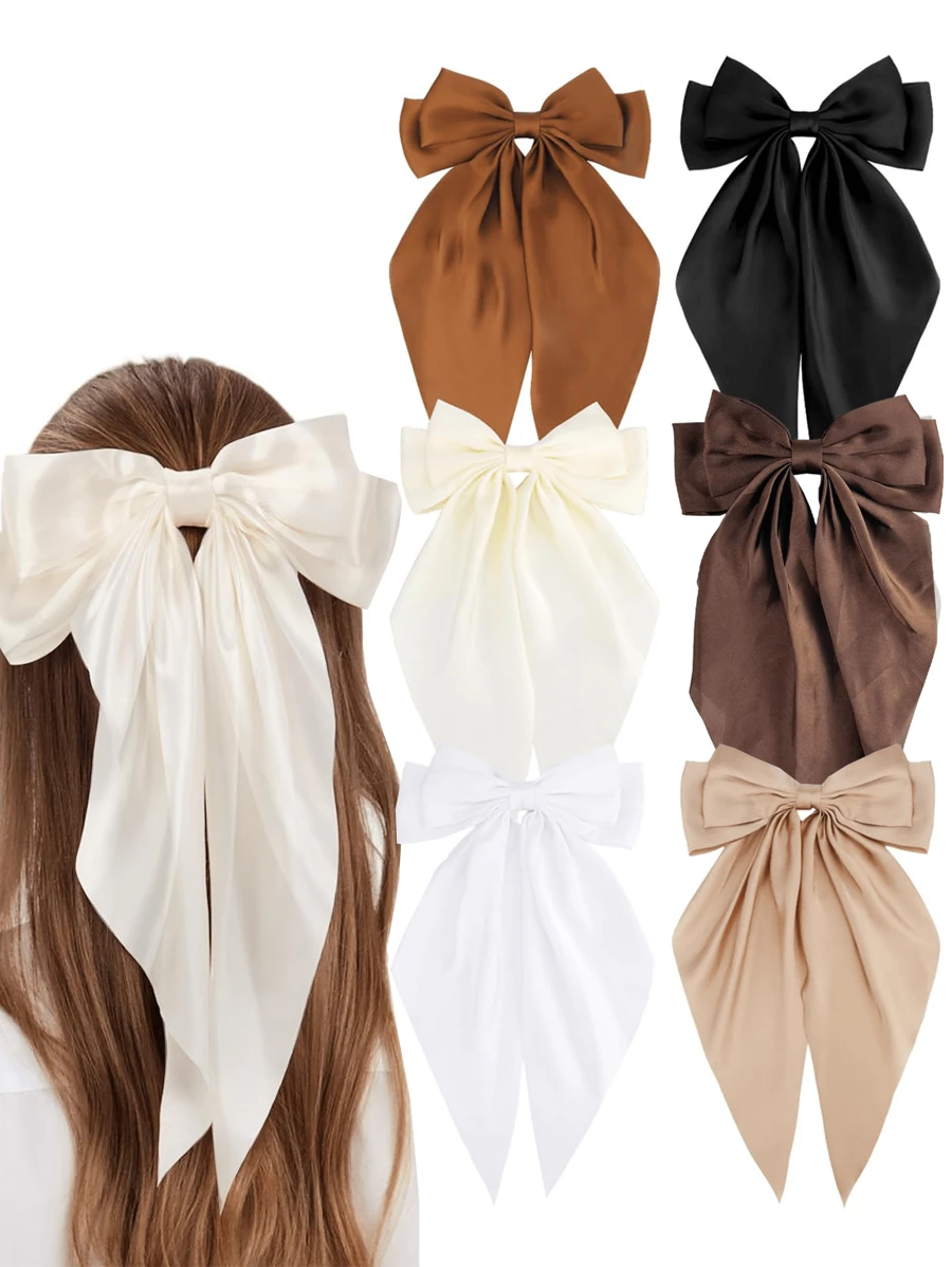1/6 件女士大号发饰 大号丝滑缎带蝴蝶结发夹 超大号长尾蝴蝶结发夹 女士发饰、发夹爪夹 - 彩色 - 查看 1