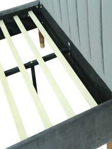 Upholstered Platform Bed With Heabooard And Footboard, No Box Spring, Slat And Metal Leg Support Center