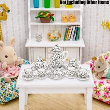 Bộ ấm trà sứ mini 15 món tinh tế | Hoa hồng thanh lịch, pháo hoa, mèo, cánh hoa, chấm bi xanh, hoa và các mẫu thiết kế khác | Đồ trang trí thiết yếu cho năm mới, giáng sinh và nhà búp bê, quà tặng cao cấp, Halloween, đồ trang trí Halloween - Nhiều màu - Xem 6