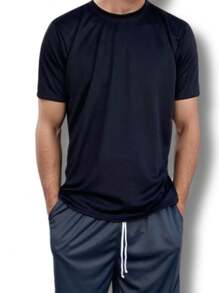 Kit 2 Men's Basic Plain Dry Fit Shirt Sports Gym Short Sleeve Fitness Multicolor - 黑色 - 查看 3