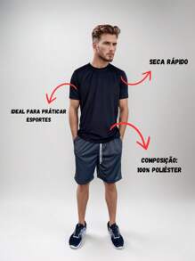 Kit 2 Men's Basic Plain Dry Fit Shirt Sports Gym Short Sleeve Fitness Multicolor - 黑色 - 查看 2