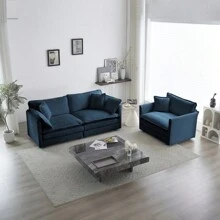 2 Seater Loveseat And Chair Set, 2 Piece Sofa And Chair Set, Loveseat And Accent Chair, 2-Piece Upholstered Chenille Sofa Living Room Couch Furniture(1+2 Seat ), Blue Chenille - Blue+Chenille+3 Seat as Pic - View 1