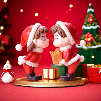 1pc Polyresin Christmas Couple Statue, Romantic Holiday Decor For Desk, Bedroom, Office, Car Dashboard - Ideal For Christmas Season Display,Christmas