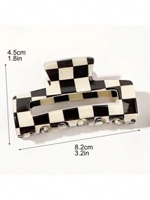 Women's Elegant Black And White Check Hair Claw Retro Rectangular Acrylic Hair Clip Girls Colored Checkerboard Mesh Hair Accessories Hair Claw Hair Clip - Multicolor - View 5