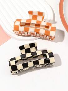 Women's Elegant Black And White Check Hair Claw Retro Rectangular Acrylic Hair Clip Girls Colored Checkerboard Mesh Hair Accessories Hair Claw Hair Clip - Multicolor - View 1