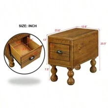 Solid Wood End Table, Rectangle 23.6 Inch Narrow Side Table With Drawer, Vintage Bedside Table Nightstand For Small Spaces, Living Room, Bedroom, Easy Assembly, Antique Brown