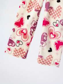 2 件套少女法兰绒睡衣套装，心形和蝴蝶结设计，保暖厚内衣家居服套装，适合女孩，秋冬季 - 彩色 - 查看 9