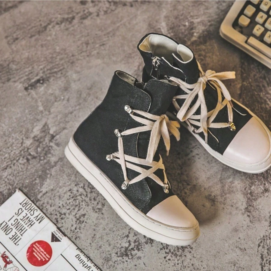 Five Star Platform Canvas Shoes, Couples 24 New Spring And Autumn, All Personality Street Fashion Shoes Hip Hop High Top Shoes, Men And Women - Black - View 1
