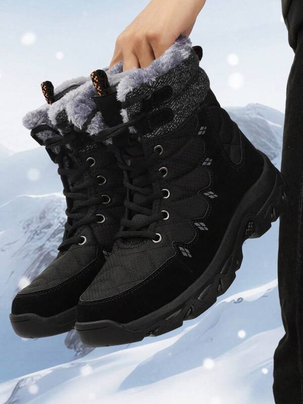 Black Waterproof Snow Boots For Men, Winter Warm Thermal Lined High Top Outdoor Non-Slip Shoes