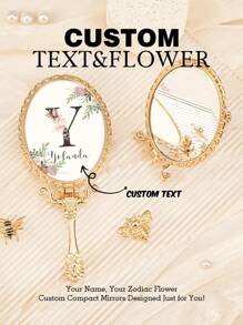 1PC Custom Print: Personalized Name Compact Mirror - High Definition Glass, Gold-Plated Foldable Handle In European Royal Style, Protective Film On Glass For Shipping. Ideal Gift For Mother, Aunt, Grandmother, Daughter, Niece, Sister, Friend, Girlfriend, Wife, Bride, Bridesmaid, Godmother, Mom, Mother-In-Law, Colleague. Perfect For Holidays,
