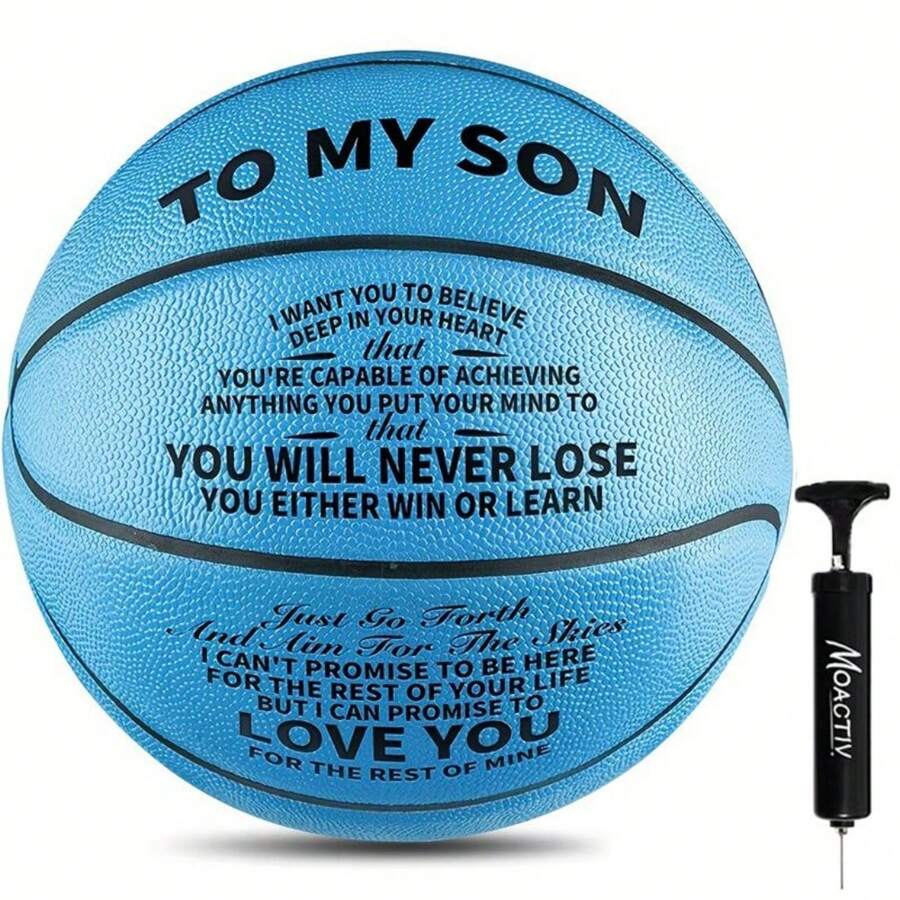 1pc Blue Creative Basketball, Standard Size Sports Basketball With A Pump, Birthdays Anniversaries Christmas Gift - 藍色 - 查看 1