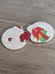 圣诞装饰 1 件圣诞老人金属浮雕纪念币，感恩节和圣诞节礼物 - 彩色 - 查看 3