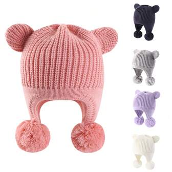 Baby Winter Hat With Earfalp Toddler Girls Boys Beanie Kids Warm Thermal Lined Knit Hat With 2 Cute Ears
