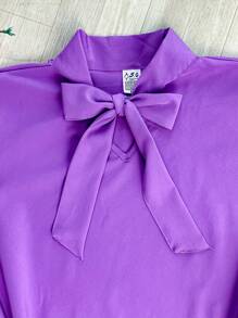 Women's Short Sleeve Evangelical Lace Blouse With Bow No. 9 - Màu tím hoa cà - Xem 2