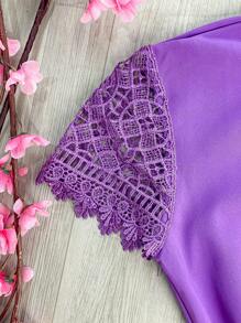 Women's Short Sleeve Evangelical Lace Blouse With Bow No. 9 - Màu tím hoa cà - Xem 4