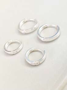 CLICK SILVER PLAIN HOOP EARRING TRIO KIT - 銀色 - 查看 6